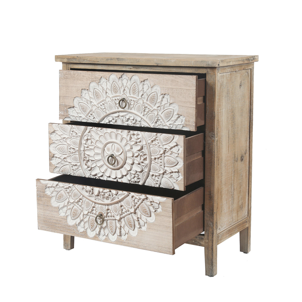 3-Drawer 28.2" H x 25.2" W Natural Wood White Floral Accent Chest