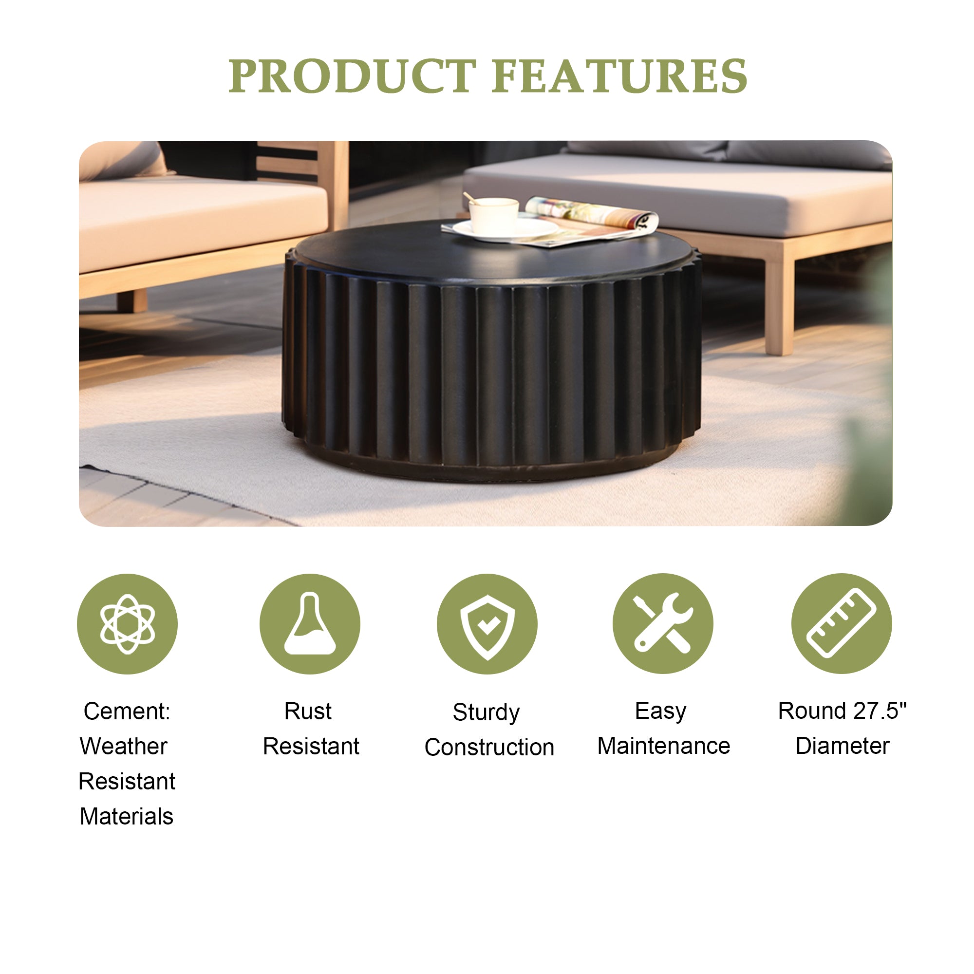 Black Cement Round Coffee Table