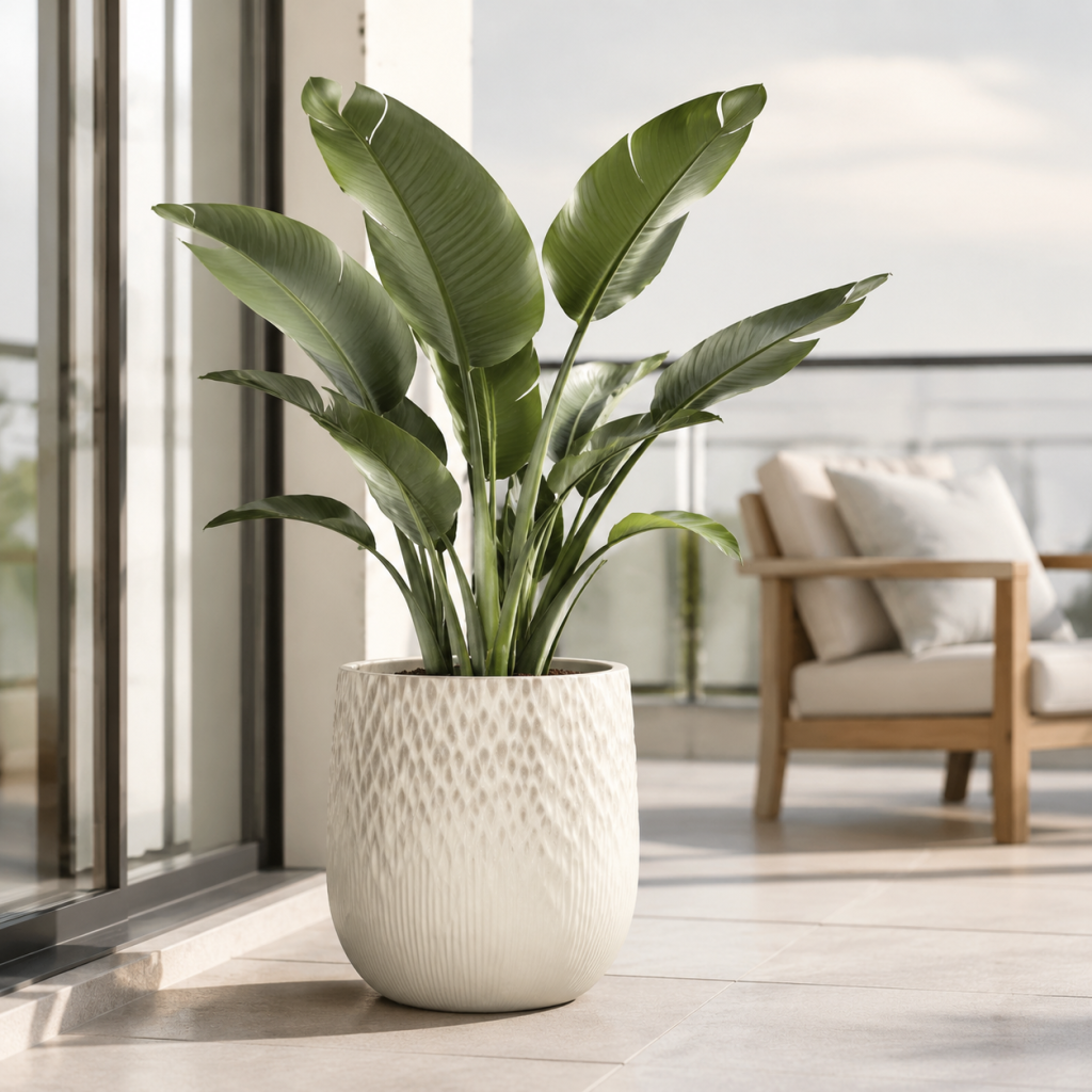 Dune Round Textured Mg0 Planter, Gradient Off-White, 14.5"