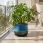 Ridge Glazed Ceramic Round Planter, Blue-Green Ombre, 10.5"