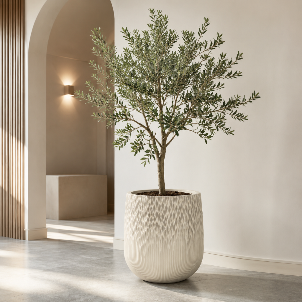 Dune Round Textured Mg0 Planter, Gradient Off-White, 14.5"