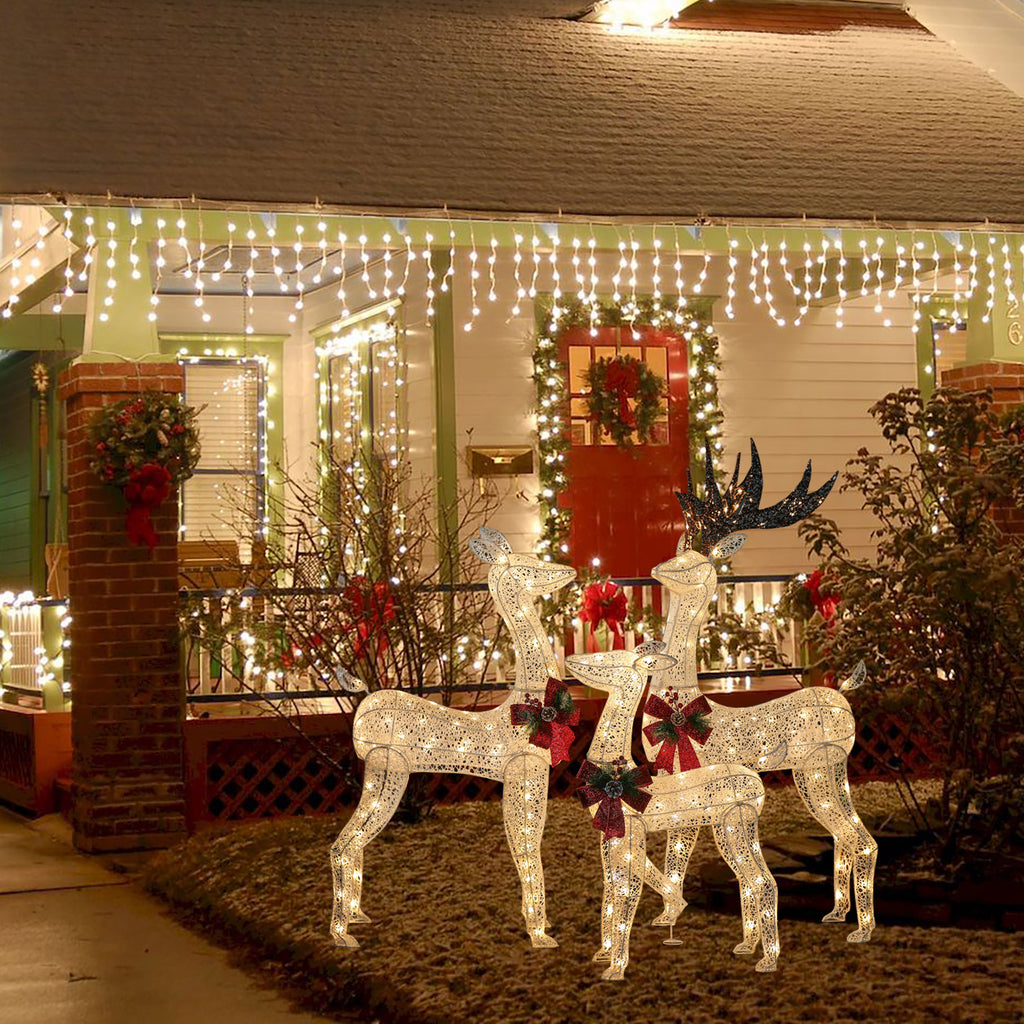 LED Illuminated Reindeer Family Decoration Light – Metal Frame with Warm White Lights, Waterproof & Remote/App Control for Indoor/Outdoor Christmas Decor