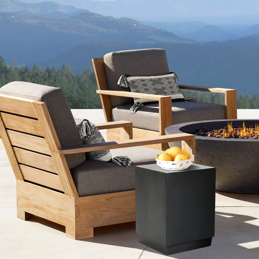 Minimalist Gray Cement Square Indoor Outdoor Side and End Table