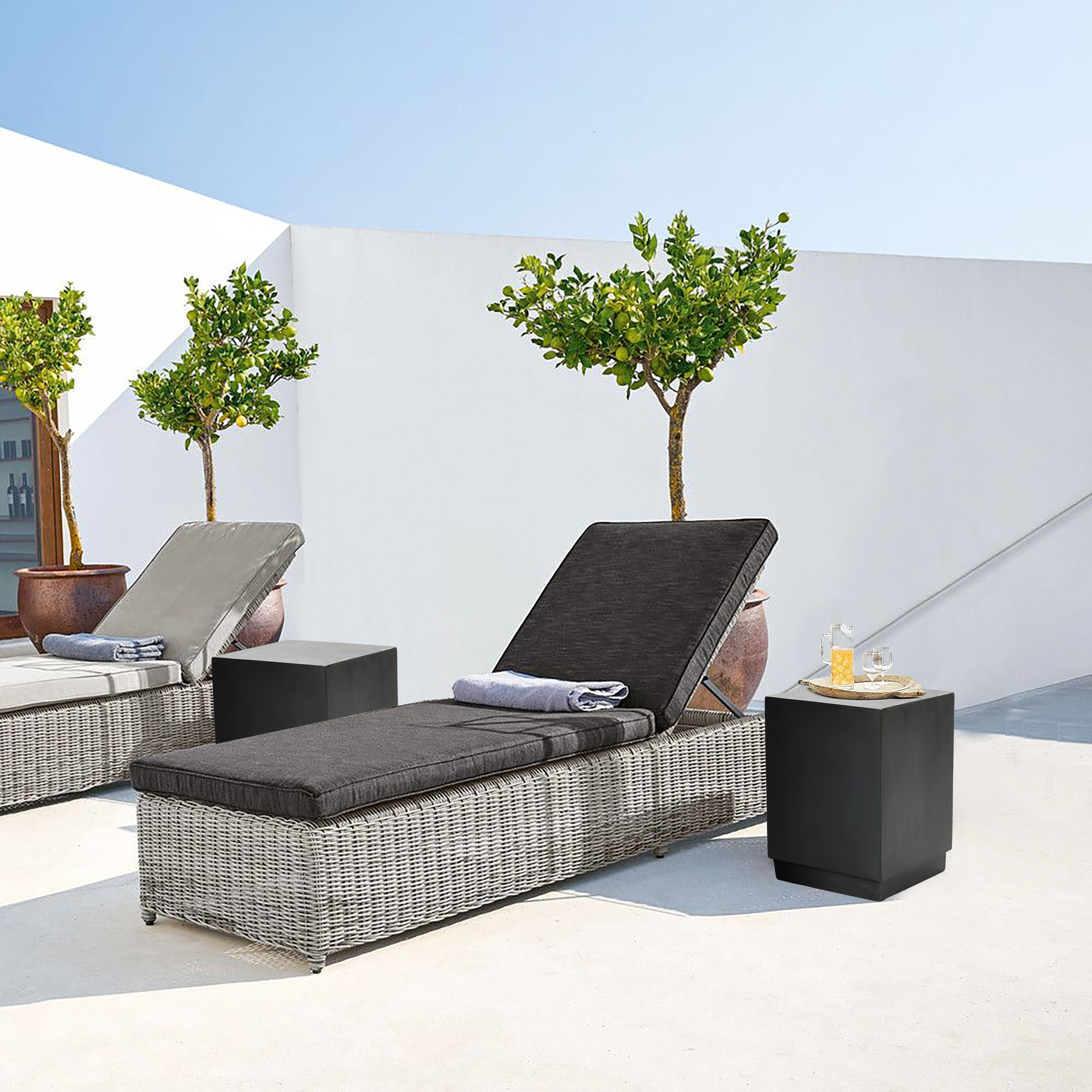 Minimalist Gray Cement Square Indoor Outdoor Side and End Table