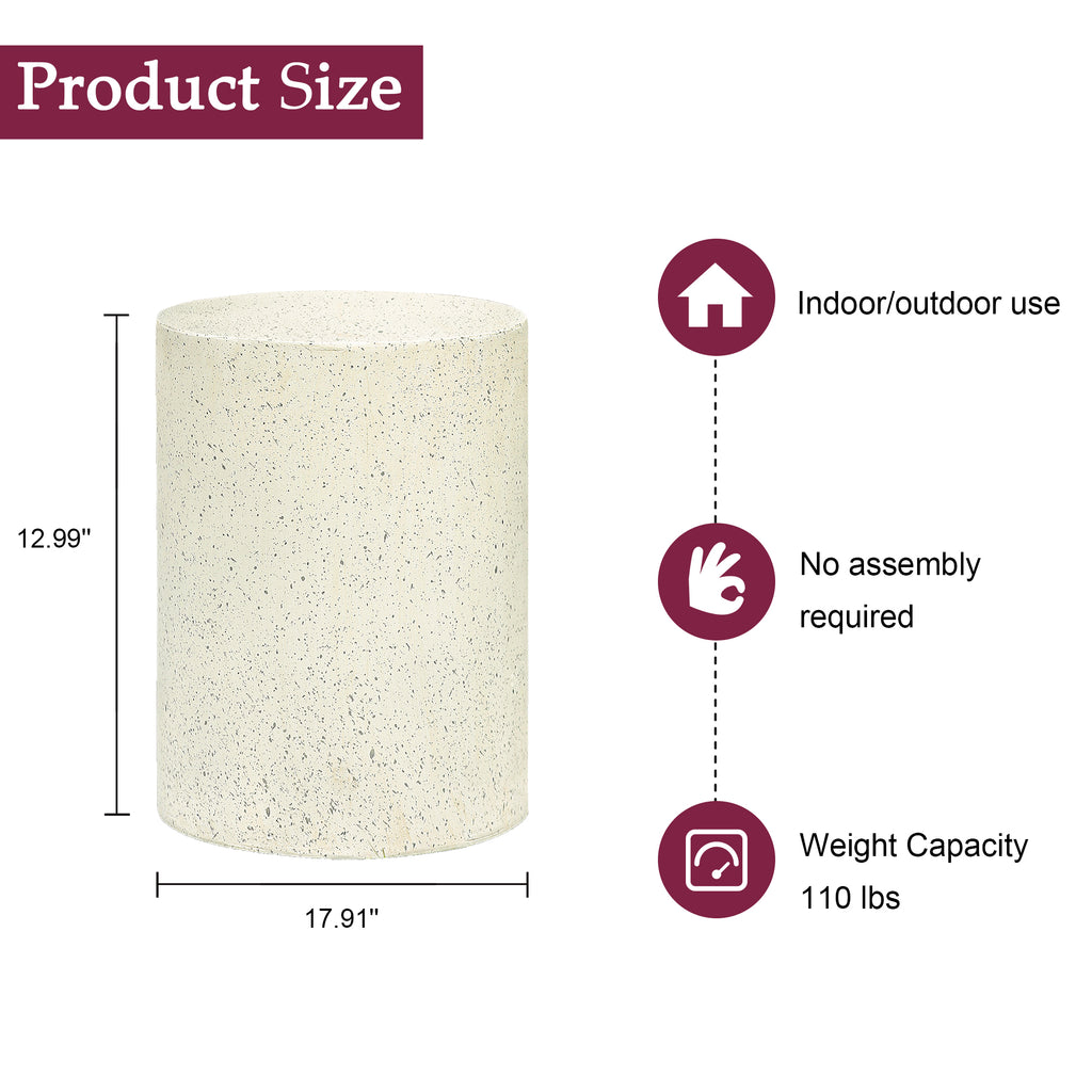 Off White with Speckled Gray Cement Round Indoor Outdoor Side and End Table