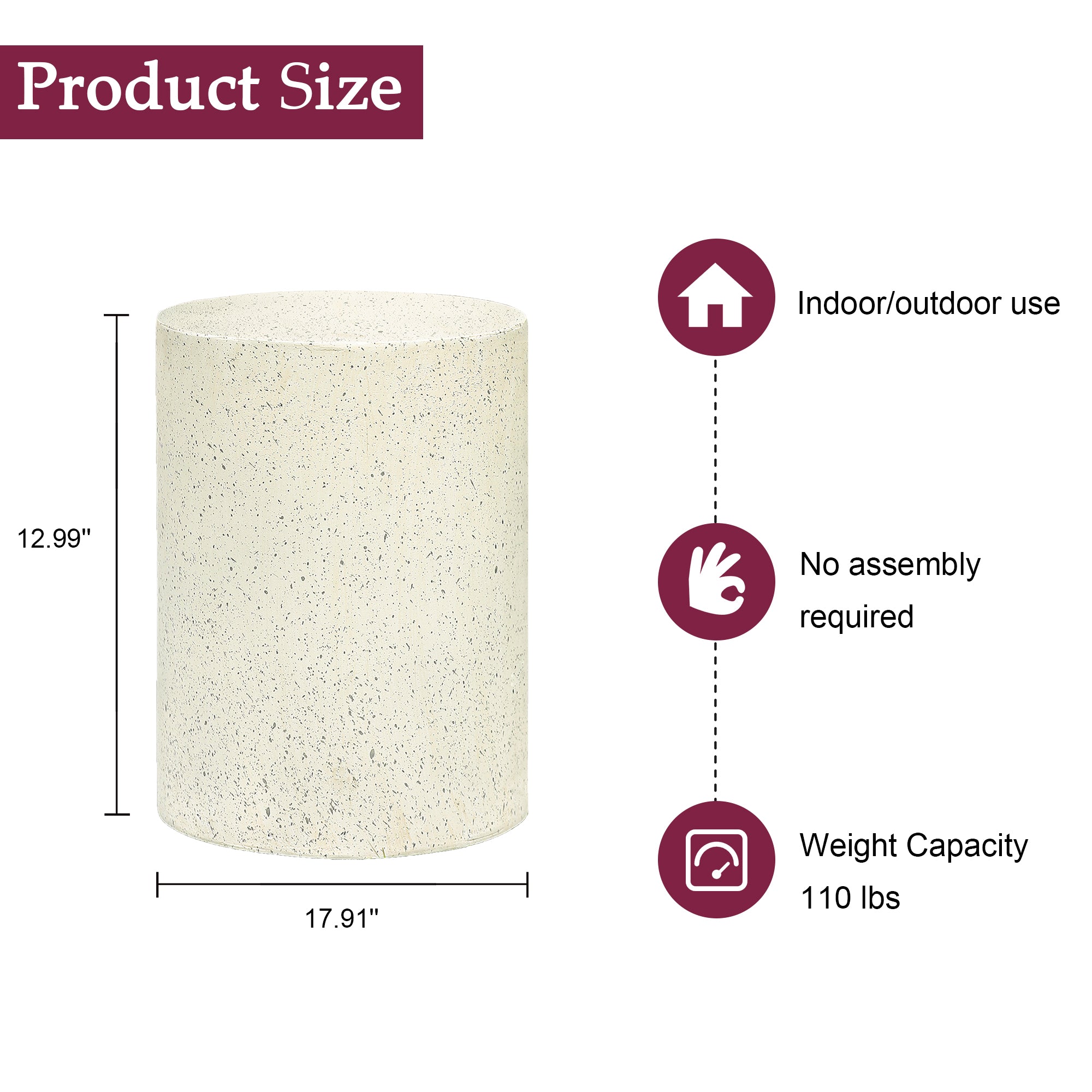 Off White with Speckled Gray Cement Round Indoor Outdoor Side and End Table