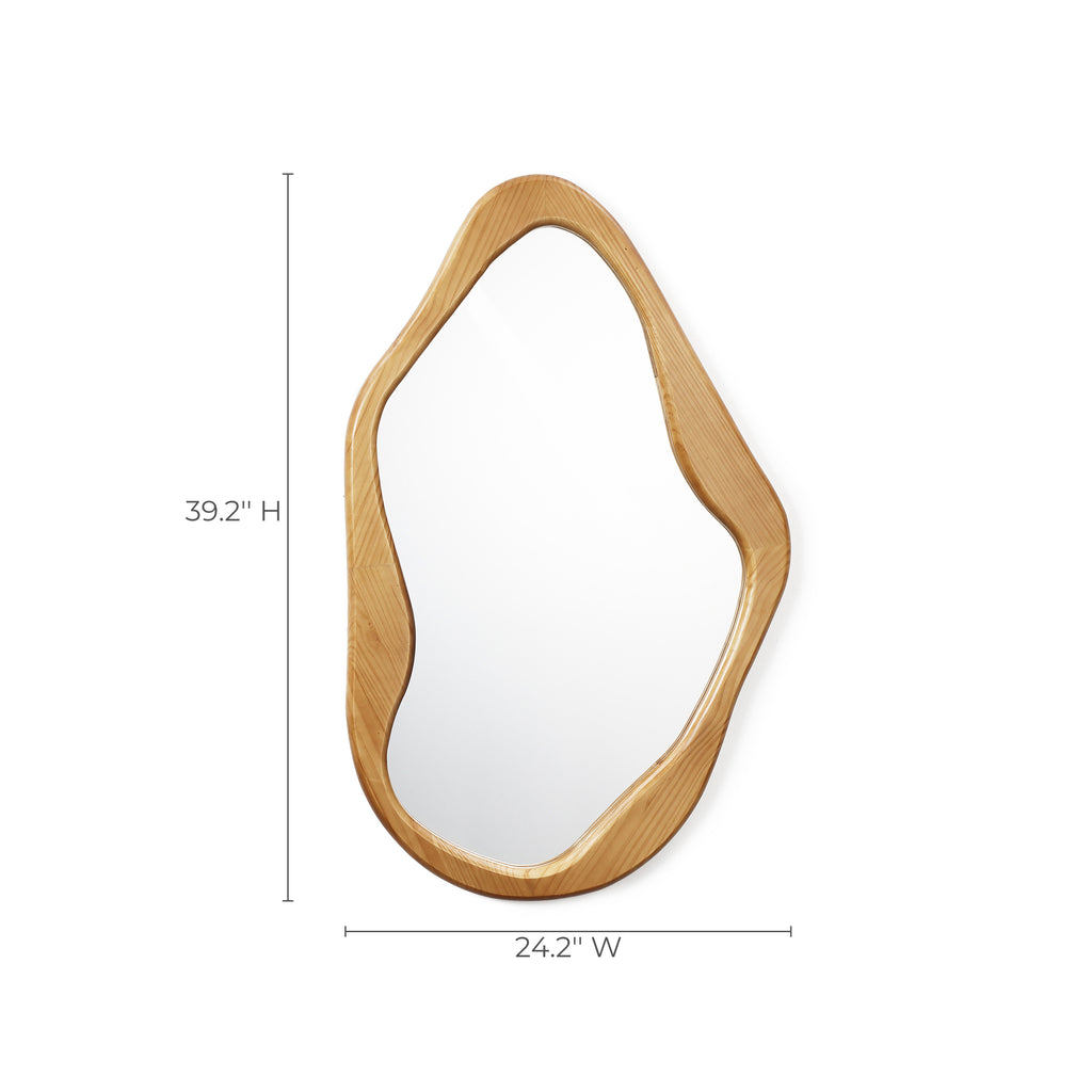 Natural Pine Wood Frame Irregular Asymmetrical Wall Mirror
