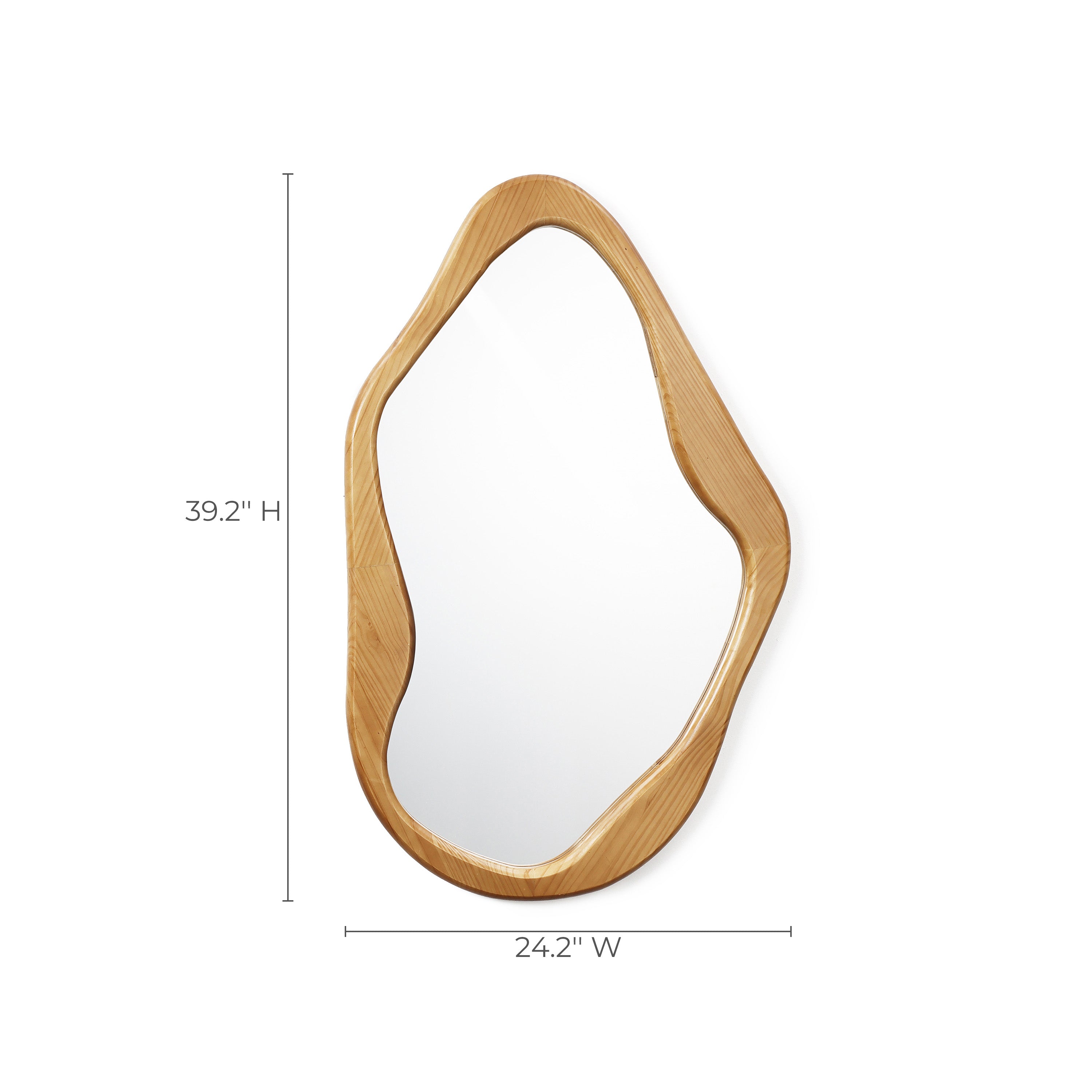 Natural Pine Wood Frame Irregular Asymmetrical Wall Mirror